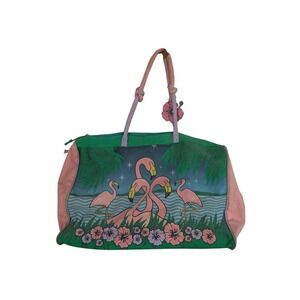Vintage 90s Crazy Bags Duffle Bag Flamingoes Pink Beach
